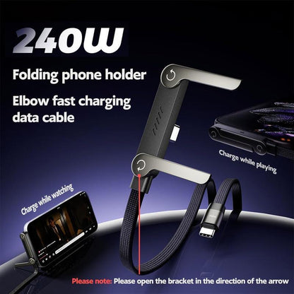 240W Fast Charging Cable with Built-In Phone Stand