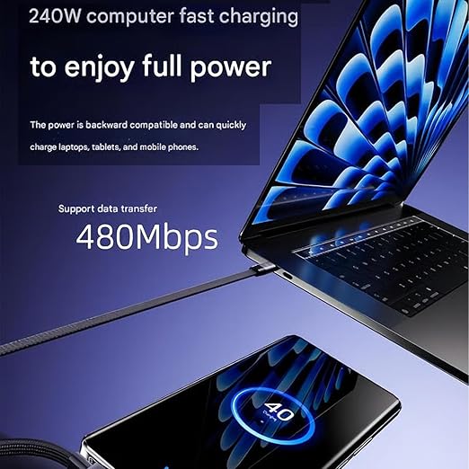 240W Fast Charging Cable with Built-In Phone Stand